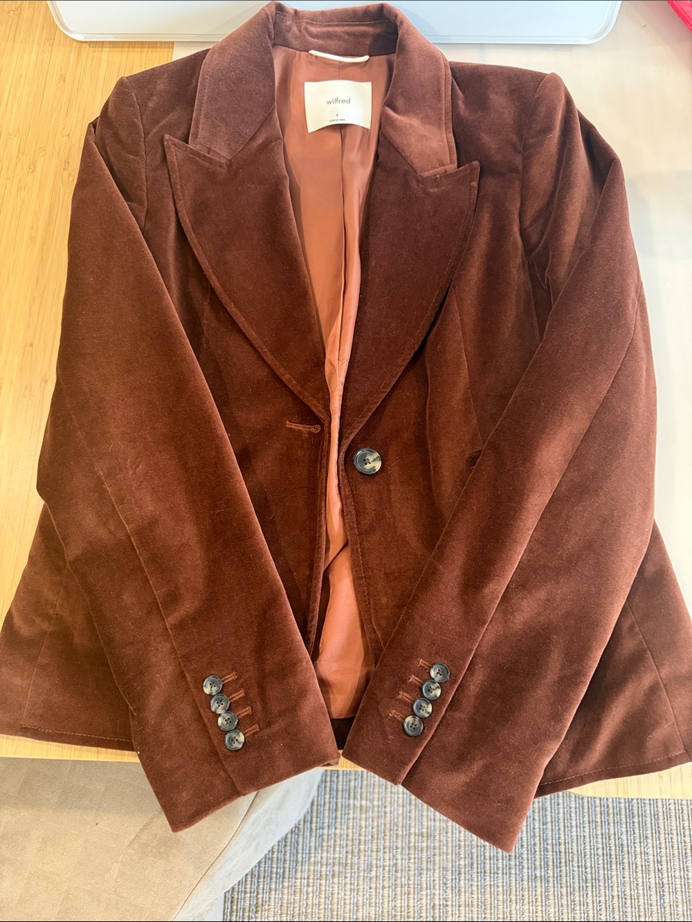 Wilfred Chocolate Brown Velvet Single-Button Blazer